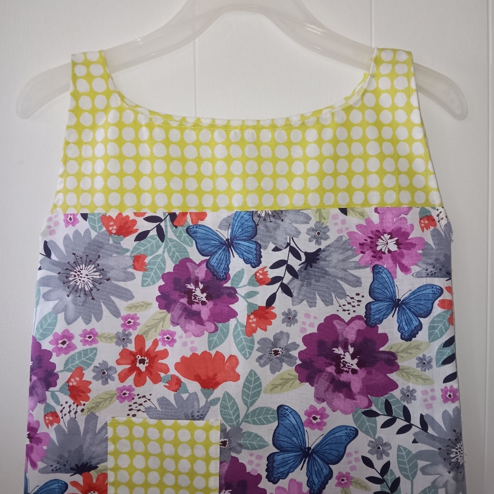 Handmade Sleeveless Floral Butterfly & Polka Dot Print Pocket Dress Girl 6/8